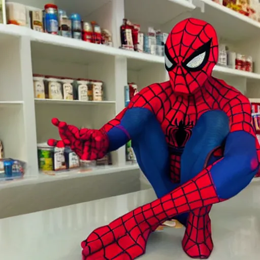 Image similar to spider man taking medicine