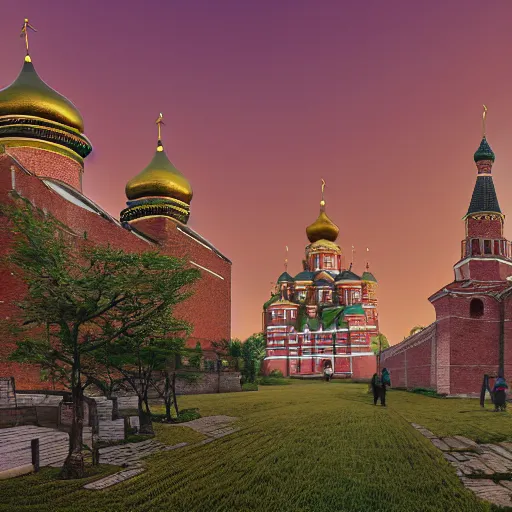 Prompt: chinese - style kremlin and chinese st. basil's cathedral on wide stone square at dawn, portrait of mao on the kremlin, gentle dawn, ultrarealistic, hd, octane rendering, by ivan shishkin and andrei tarkovsky