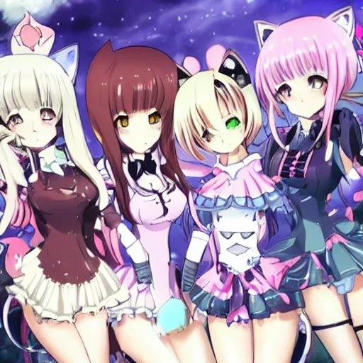 Image similar to “group of catgirls playing, anime still. rise of the cat girls(2020)”