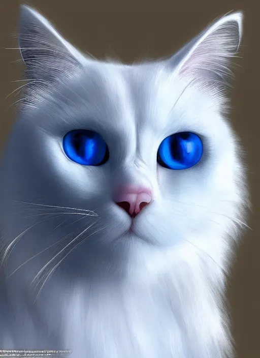 Image similar to beautiful digital art of a white ragdoll cat with blue eyes, trending on artstation