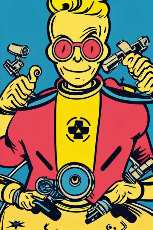 Image similar to fallout 7 6 retro futurist illustration art by butcher billy, sticker, colorful, illustration, highly detailed, simple, smooth and clean vector curves, no jagged lines, vector art, smooth andy warhol style