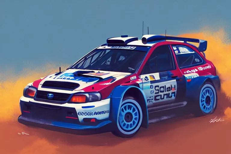 Image similar to wrc subaru rally car, forza, trending on artstation, higly detailed, ( higly detailed ), styleframe, crowned, by rhads, makoto shinkai and lois van baarle, by feng zhu and loish and laurie greasley, wlop