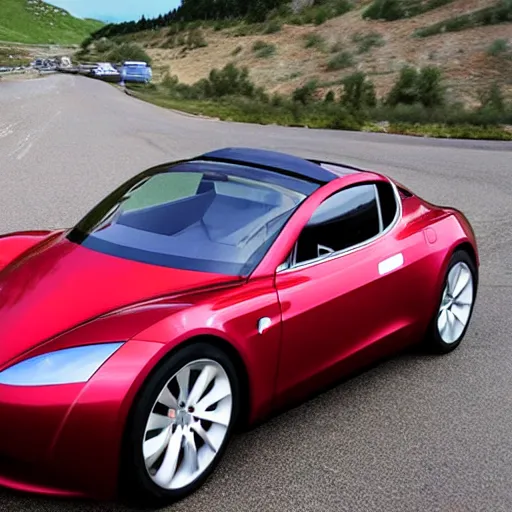 Prompt: nickola tesla driving a tesla roadster