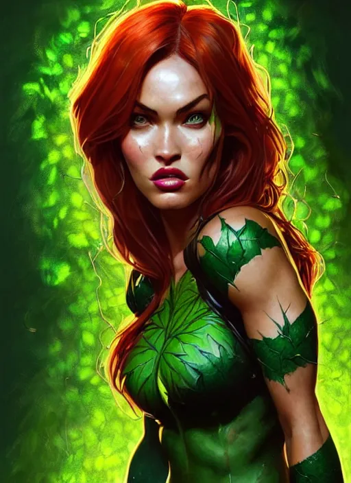 Image similar to portrait of apex legends megan fox as poison ivy, intricate, elegant, glowing lights, highly detailed, digital painting, artstation, glamor pose, concept art, smooth, sharp focus, illustration, art by artgerm and greg rutkowski, artey freytag