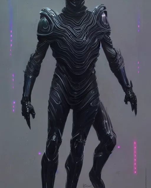 Prompt: iridescent sinewy smooth muscular male sleek glossy black pearlescent scifi armor with smooth black featureless helmet, by greg rutkowski, mark brookes, jim burns, tom bagshaw, magali villeneuve, trending on artstation