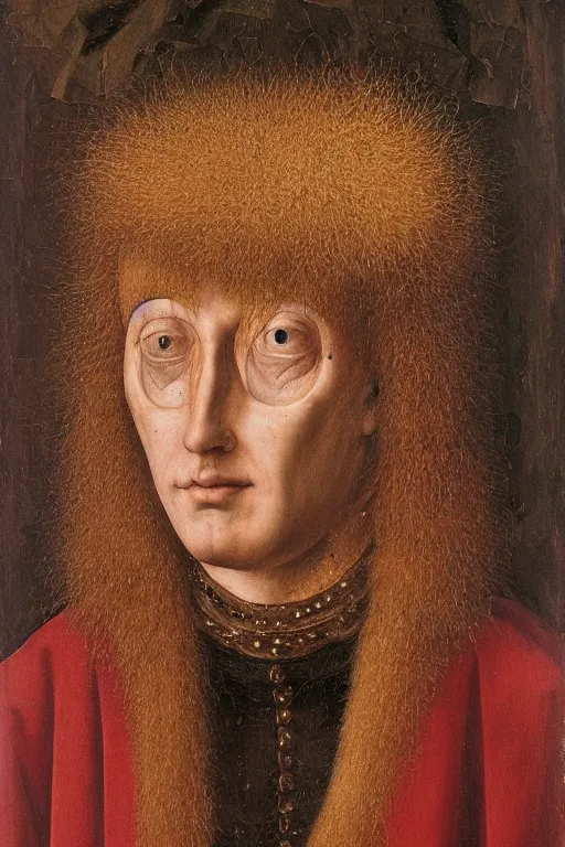 Image similar to portrait of delirium of the endless, sandman, oil painting by jan van eyck, northern renaissance art, oil on canvas, wet - on - wet technique, realistic, expressive emotions, intricate textures, illusionistic detail