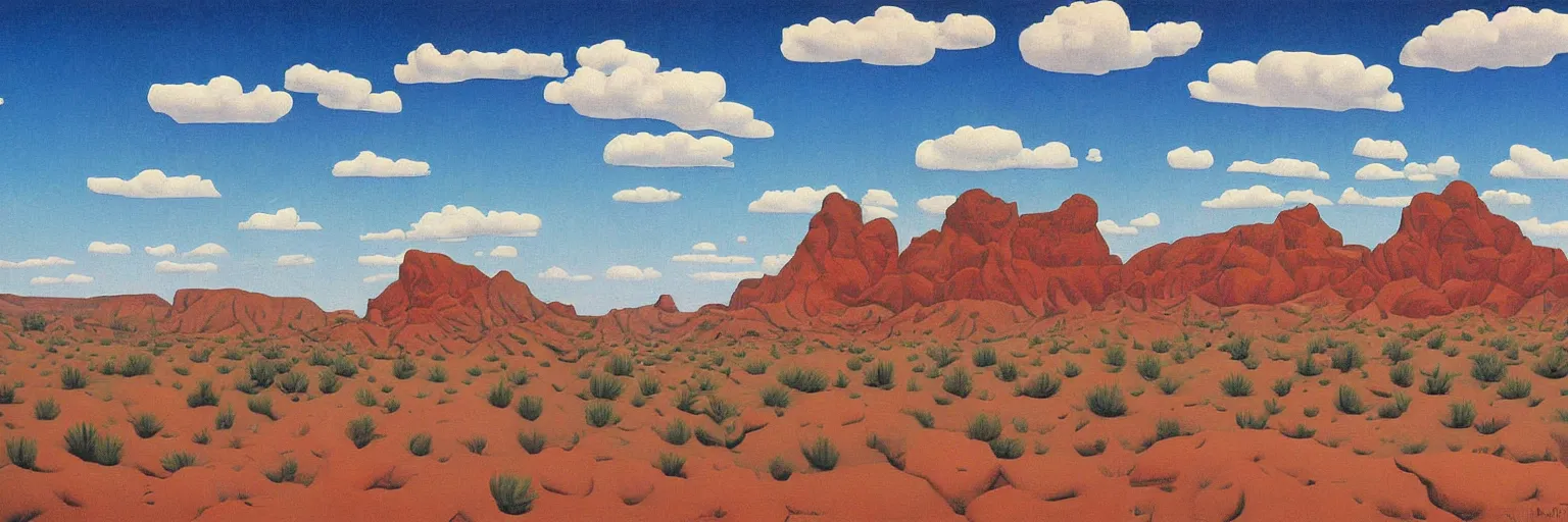 Prompt: arizona painted desert painting magritte