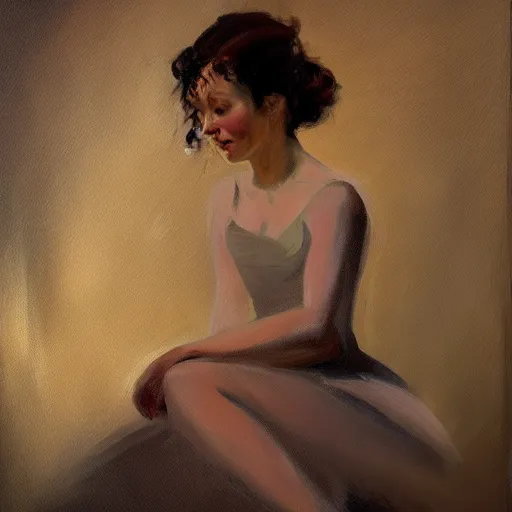 Image similar to portrait of a ballerina, impasto paint, 8 k, cinematic light, shadows, reflection highlights in the paint, in the style of francisco de goya,