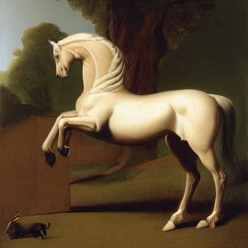 Prompt: a rearing horse, contraposto, by george-stubbs