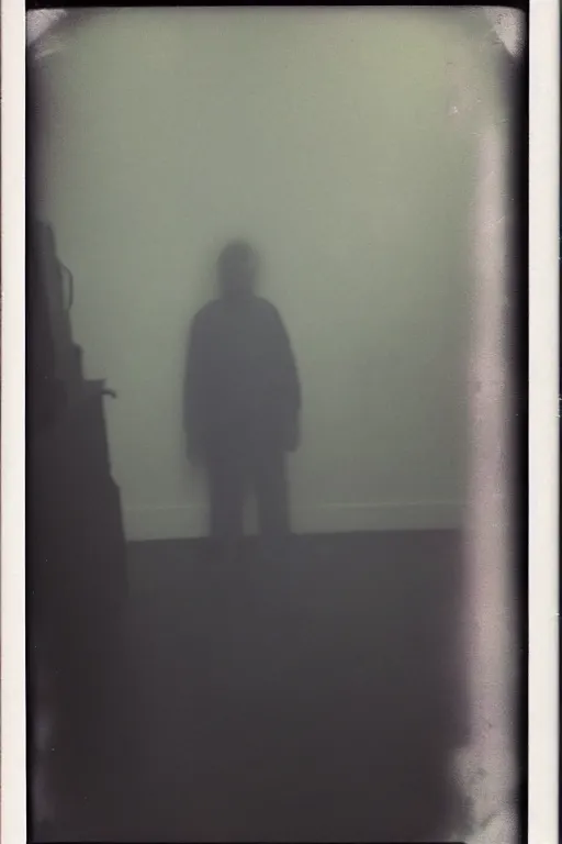 Prompt: paranormal polaroid of a singular demonic ghost standing in the kitchen, low key lighting, creepy atmosphere, unnerving