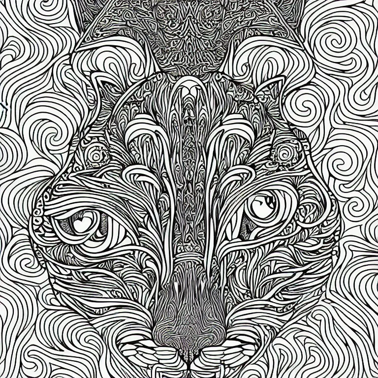 Image similar to cat's head, ornamental, fractal, line art, vector, outline, simplified, colouring page