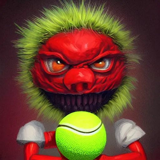 Image similar to a tennis ball monster, digital art, fantasy, magic, trending on artstation, ultra detailed, professional illustration by Basil Gogos