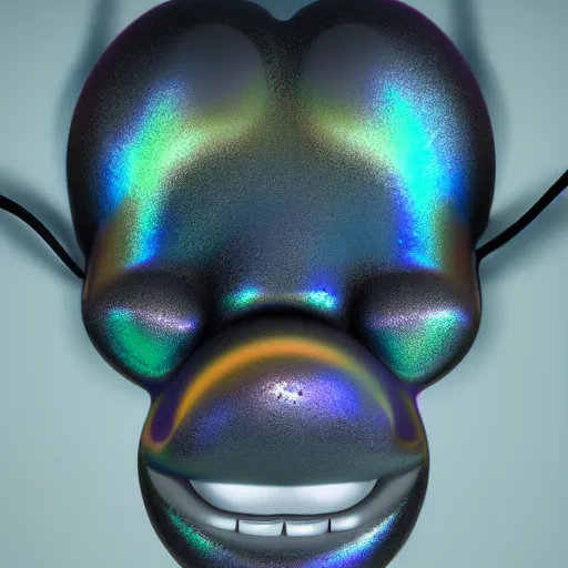 Prompt: mickey mouse head, fractal, broken, flower power, wet, mycelium, radiant alien, rococo, baroque, automotive, bio-mechanical, porcelain, iridescent sub surface scattering, octane render