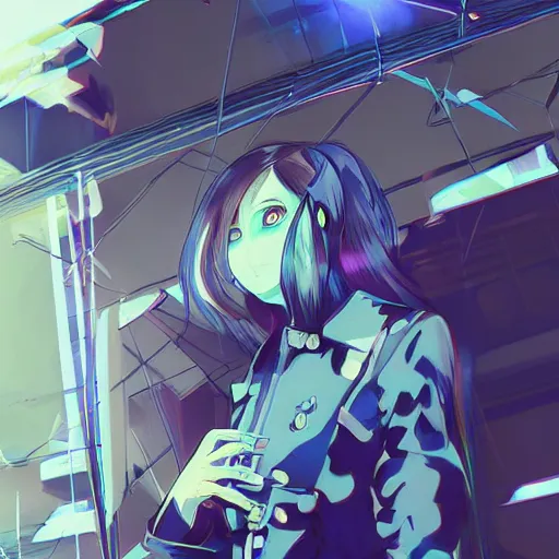 Image similar to Frequency indie album cover, luxury advertisement, blue filter, blue and black colors. Clean and detailed post-cyberpunk sci-fi close-up schoolgirl in asian city in style of cytus and deemo, blue flame, relaxing, calm and mysterious vibes, by Tsutomu Nihei, by Yoshitoshi ABe, by Ilya Kuvshinov, by Greg Tocchini, nier:automata, set in half-life 2, GITS, Blade Runner, Neotokyo Source, Syndicate(2012), dynamic composition, beautiful with eerie vibes, very inspirational, very stylish, with gradients, surrealistic, dystopia, postapocalyptic vibes, depth of field, mist, rich cinematic atmosphere, perfect digital art, mystical journey in strange world, beautiful dramatic dark moody tones and studio lighting, shadows, bastion game, arthouse