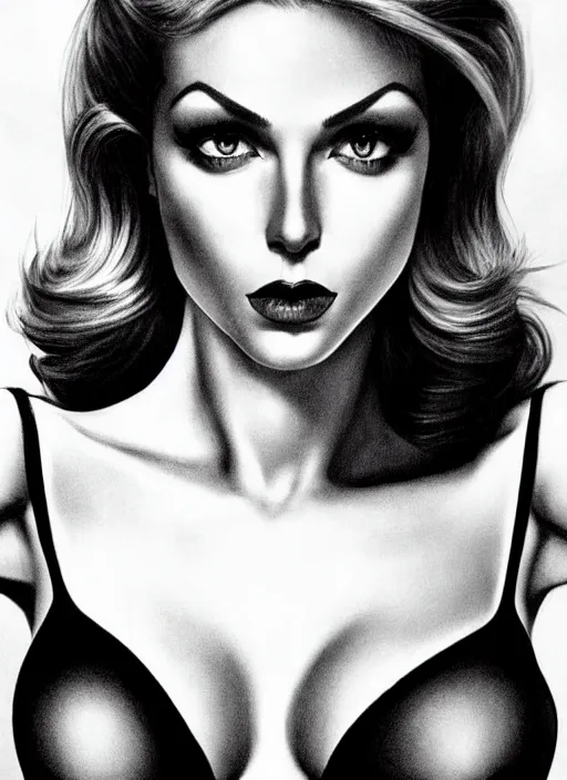 Image similar to a gorgeous female, photo by helmut newton, realistic, smooth face, perfect eyes, symmetrical, full body shot, wide angle, sharp focus, 8 k high definition, insanely detailed, intricate, elegant, art by artgerm