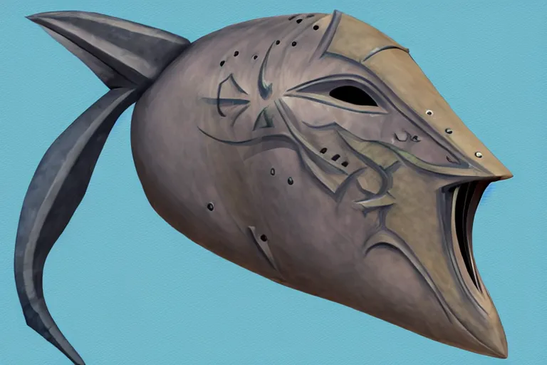 Image similar to a tribal swordfish mask, artstation reference sheet concept art