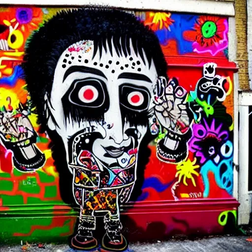 Prompt: transylvanian folk art, in the style of graffiti, made by david choe