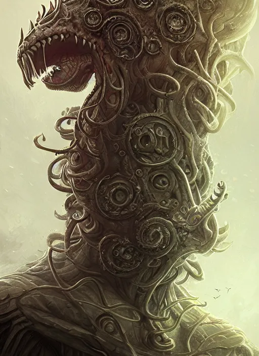 Image similar to portrait of Mario as a large Lovecraftian monster, fantasy, intricate, elegant, highly detailed, digital painting, artstation, concept art, smooth, sharp focus, illustration, art by artgerm and greg rutkowski