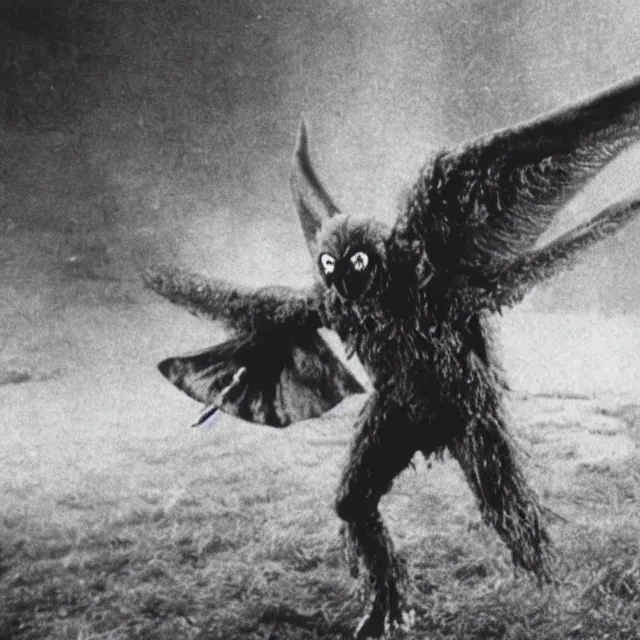 Image similar to image still of a Mothman, 80’s monster horror movie