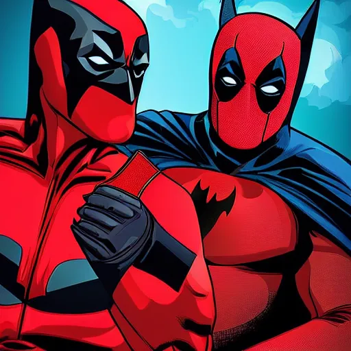 Image similar to Batman and Deadpool together 4K quality Digital art