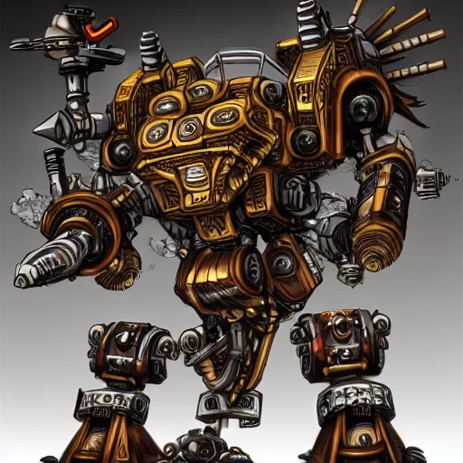 Prompt: steampunk Mecha dwarf deathroller by masamune shirow, high quality, trending on art station