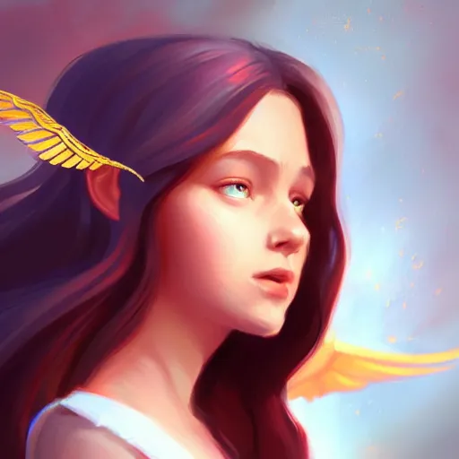 Prompt: 3 / 4 view of a portrait of a girl with wings with wings, confident pose, digital painting, artstation, concept art, smooth, sharp focus, illustration, trending on artstation, highly detailed, concept art, marvel comic, disney, pixar, trending on artstation h 6 4 0