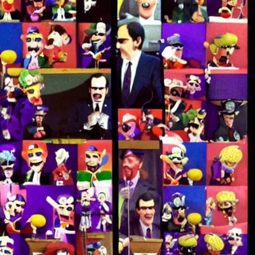 Image similar to president waluigi, 1 9 8 2, photograph, photo, speech, color