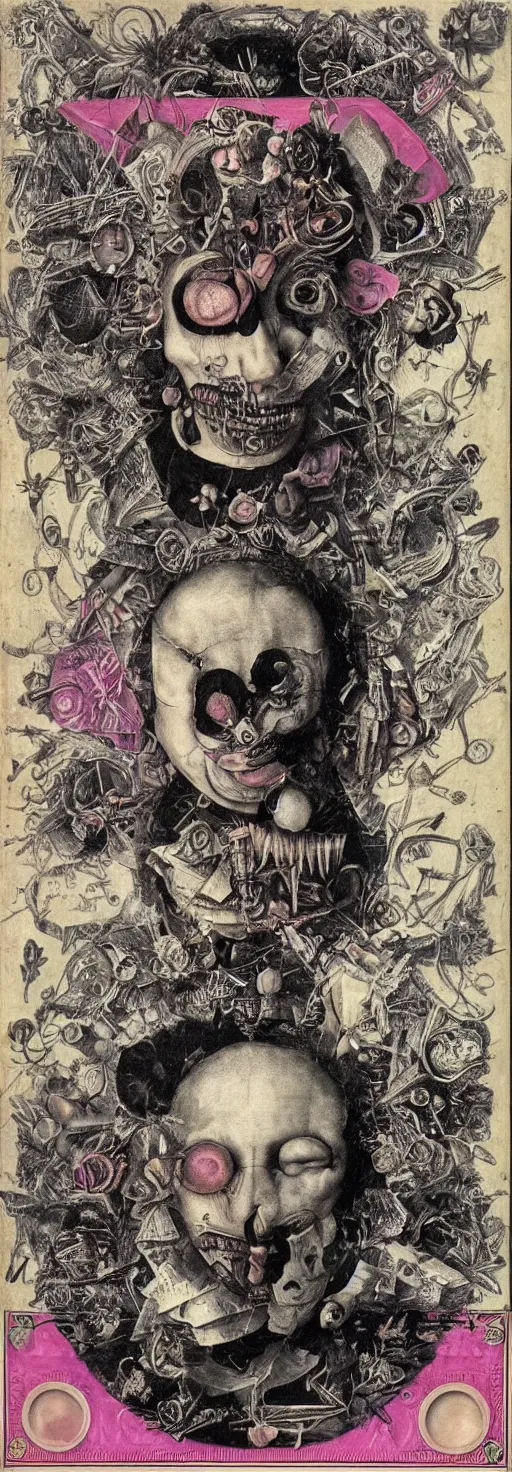 Image similar to post - punk new age album cover, asymmetrical design, dollar bank notes, capitalism, magic, apocalypse, psychedelic, black white pink, magic, giger h. r., giuseppe arcimboldo