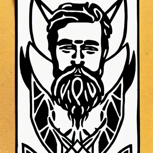 Prompt: tattoo design, stencil, a tarot card of an old man with a beard in the wind