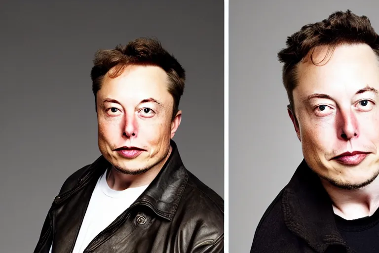 Image similar to A portrait photo of Elon Musk teams up with a teenage Elon Musk, perfect faces, 50 mm, award winning photography