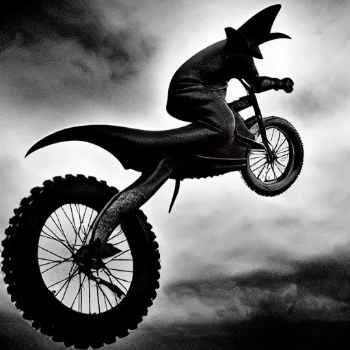 Prompt: nosferatu is riding a motocross, sport photography