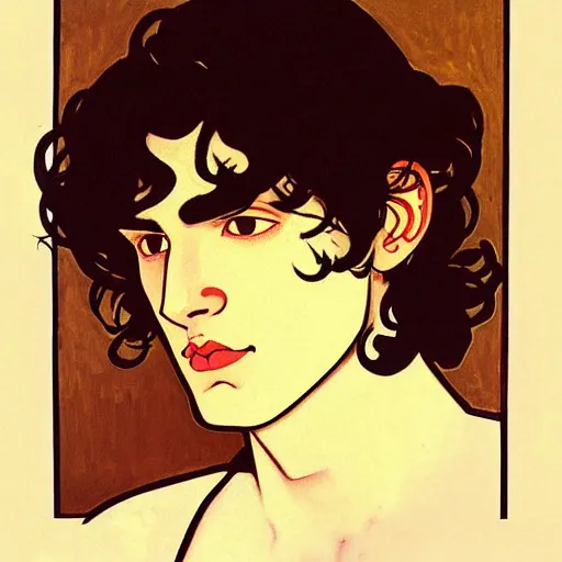 Prompt: painting of young cute handsome beautiful dark medium wavy hair man in his 2 0 s named shadow taehyung at the halloween pumpkin party, straight nose, depressed, melancholy, autumn, tokyo, elegant, clear, painting, stylized, delicate, soft facial features, delicate facial features, soft art, art by alphonse mucha, vincent van gogh, egon schiele