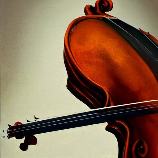 Image similar to anthropomorphic violin, oil painting, artstation, dramatic lighting, symmetry, beautiful