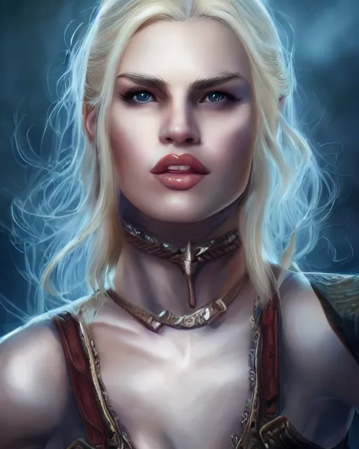 A sexy blonde warrior, beautiful and realistic face, | Stable Diffusion