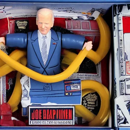 Prompt: joe biden asleep as a 9 0 s action figure playset