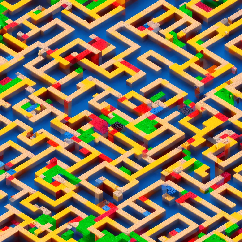 Image similar to wimmelbilder maze made of lego, isometric, octane render, desert landscape, unreal engine