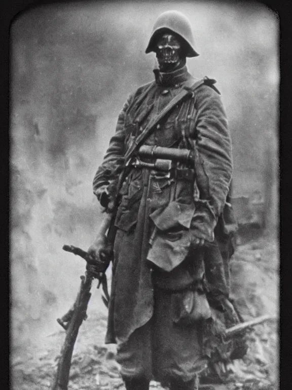 Image similar to portrait pitch black death god, ww1 photo, grainy, high detail, high resolution,