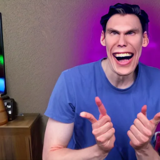 Prompt: a photo of jerma 9 8 5 laughing maniacally