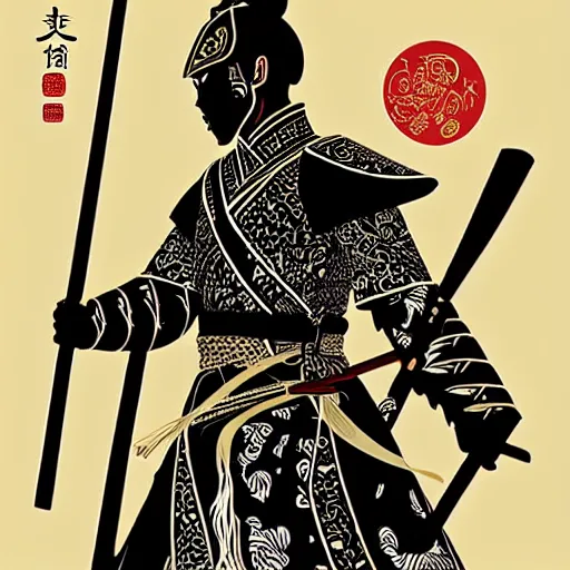 Image similar to silhouette of a chinese warrior illustration 精 忠 報 國, vector art style, medium shot, intricate, elegant, highly detailed, digital art, ffffound, art by jc leyendecker and sachin teng