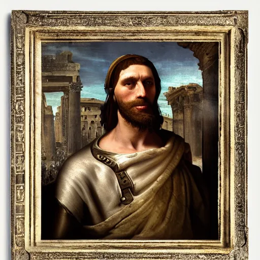 Image similar to Jerma985 in Ancient Rome, detailed, highly detailed, heroic, epic, complex, very detailed, realistic, HD quality, 8k resolution, body and headshot, Oil Painting, Italian Renaissance Painting of Jerma985, Italian Renaissance Painting Style, Renaissance Painting Style, Painting, Trending on Artstation