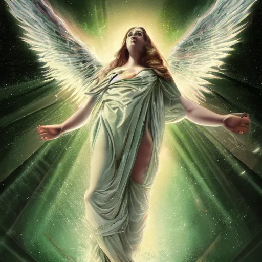 Image similar to angel ascending with four horseman of apocalypse, mintgreen colors only, divine, 4 k, sunlights, hd