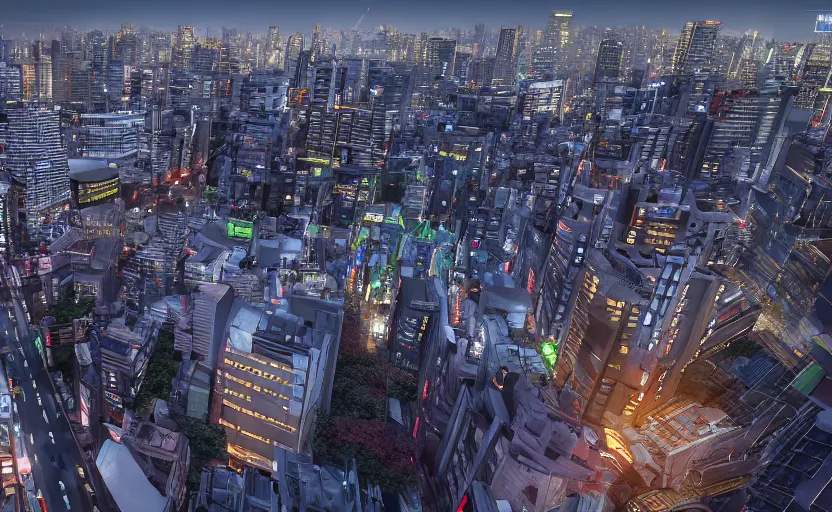 Prompt: unreal engine 5 hdr render of tokyo city from a rooftop view, sunset lighting, hyper realism, realistic shading, cinematic composition, blender render, octane render, hdr, detailed textures, photorealistic, ultrawide shot, 1 6 mm lens