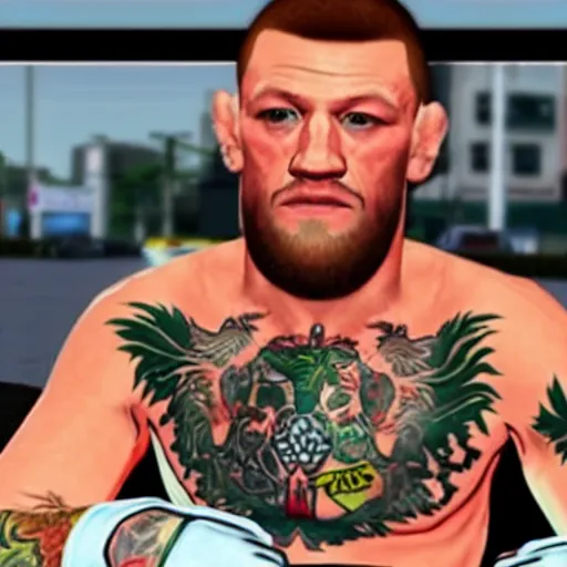 Prompt: connor mcgregor as a gta character, screenshot from gta vice city