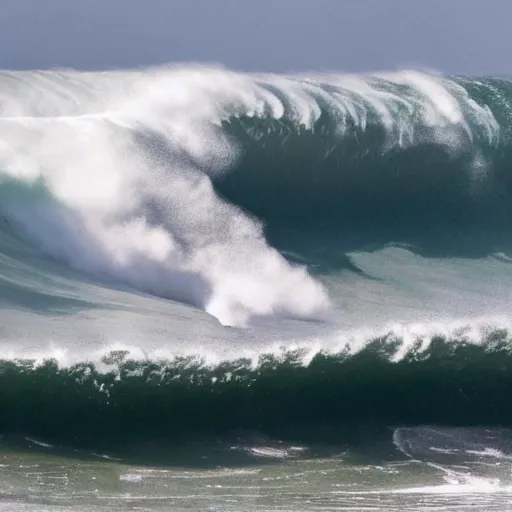 Prompt: surfers enjoying colossal waves in cornwall