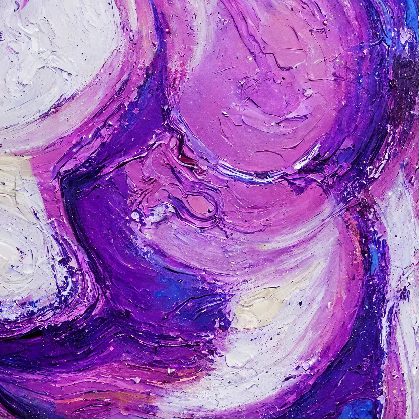 Prompt: abstract multiple layers of purple and blue shades paint dripping and running in a circular pattern, oil on canvas, detailed