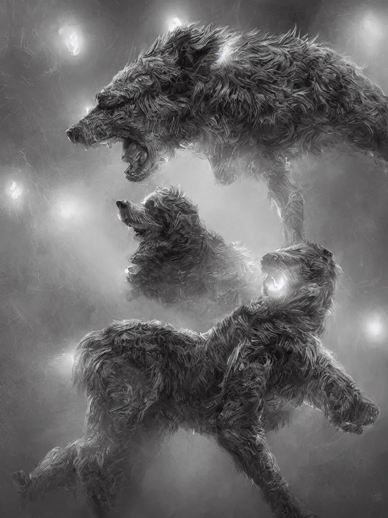 Prompt: the dogman, intricate, extremely detailed, sharp focus, concept art, illustration, sci-fi, volumetric lighting