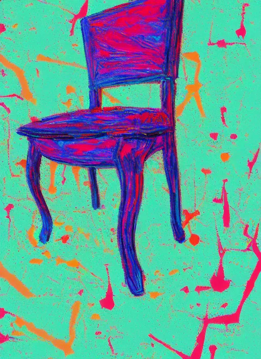 Prompt: chair, digital acrylic paint, messy artwork, depth