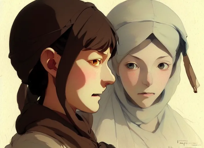 Prompt: 1 8 4 5 florence nightingale as young woman, character face study, faces only, concept art finely detailed perfect art, painted by greg rutkowski makoto shinkai takashi takeuchi studio ghibli, pinterest, cevagraf comics