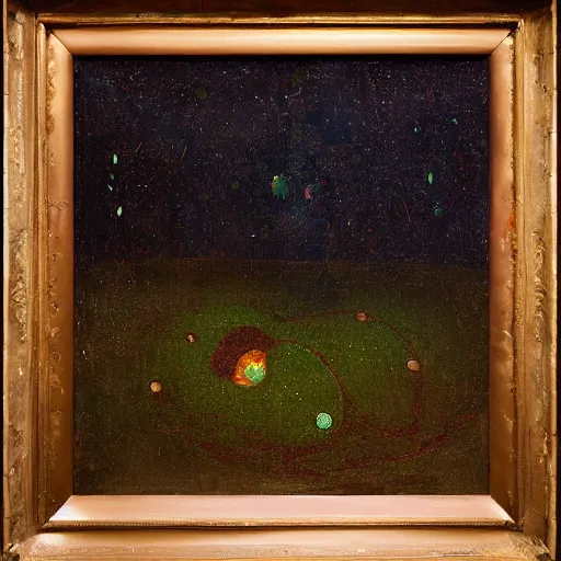 Image similar to spontaneous copper, verdigris, deep green by daniel garber, by george cruikshank. a beautiful body art. the abyss above him shone with unflickering stars. one of the dots of light was earth. he didn't know which one.