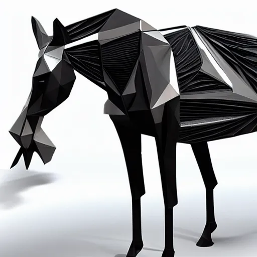 Image similar to horse wearing low-poly, futuristic body armor designed by zaha hadid